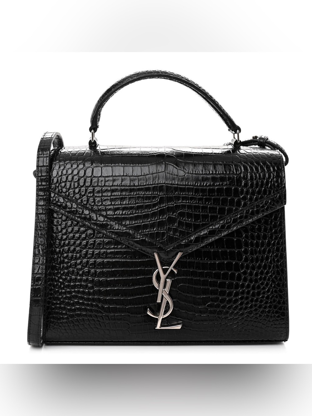 Saint Laurent Black Croc-Embossed Top Handle Satchel